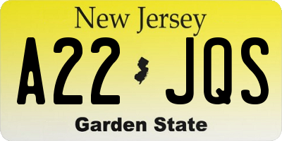 NJ license plate A22JQS