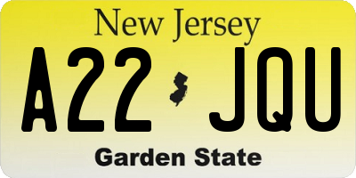 NJ license plate A22JQU