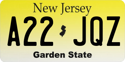 NJ license plate A22JQZ