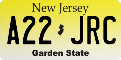 NJ license plate A22JRC