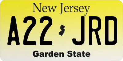 NJ license plate A22JRD