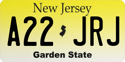 NJ license plate A22JRJ