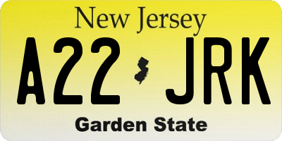 NJ license plate A22JRK