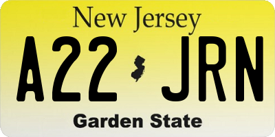 NJ license plate A22JRN