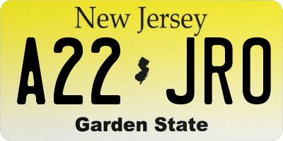 NJ license plate A22JRO