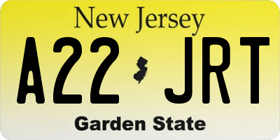 NJ license plate A22JRT