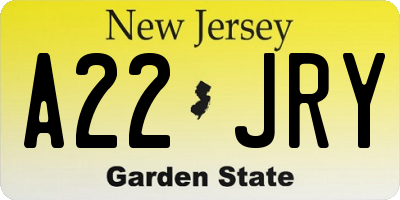 NJ license plate A22JRY