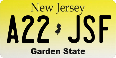 NJ license plate A22JSF