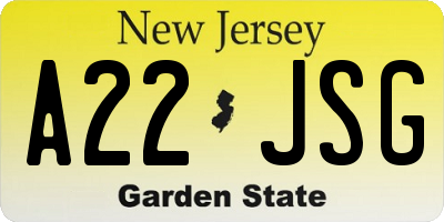 NJ license plate A22JSG