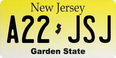 NJ license plate A22JSJ