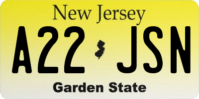 NJ license plate A22JSN