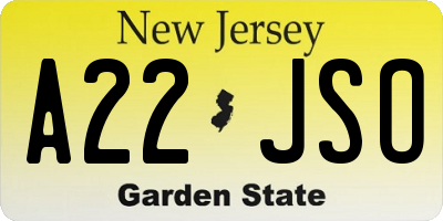 NJ license plate A22JSO