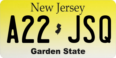 NJ license plate A22JSQ