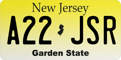 NJ license plate A22JSR