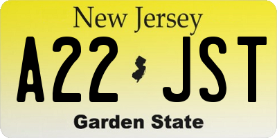 NJ license plate A22JST