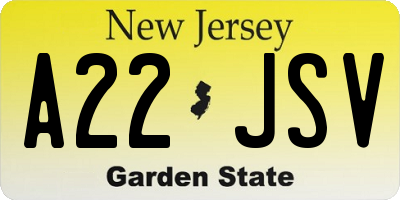 NJ license plate A22JSV