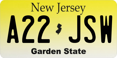 NJ license plate A22JSW