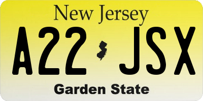 NJ license plate A22JSX