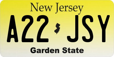 NJ license plate A22JSY