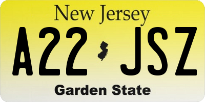 NJ license plate A22JSZ