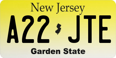 NJ license plate A22JTE