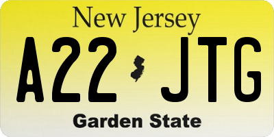 NJ license plate A22JTG