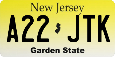 NJ license plate A22JTK