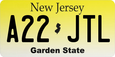 NJ license plate A22JTL