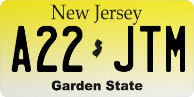 NJ license plate A22JTM