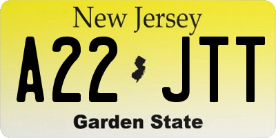 NJ license plate A22JTT