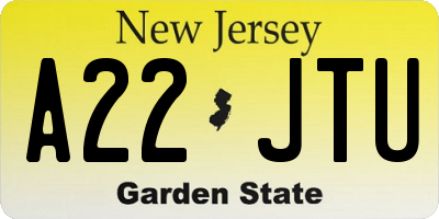 NJ license plate A22JTU