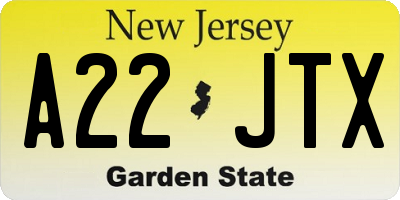NJ license plate A22JTX
