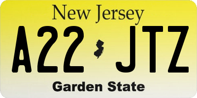 NJ license plate A22JTZ
