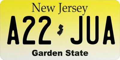 NJ license plate A22JUA