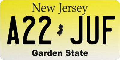 NJ license plate A22JUF