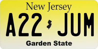 NJ license plate A22JUM