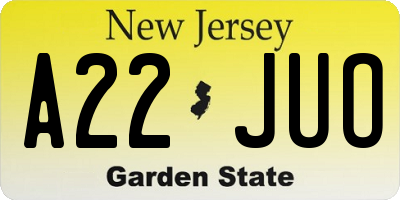 NJ license plate A22JUO
