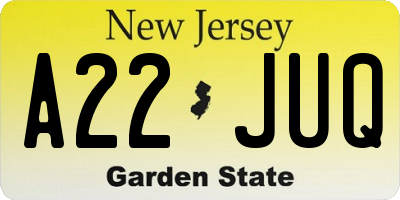 NJ license plate A22JUQ