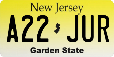 NJ license plate A22JUR