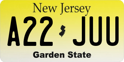 NJ license plate A22JUU