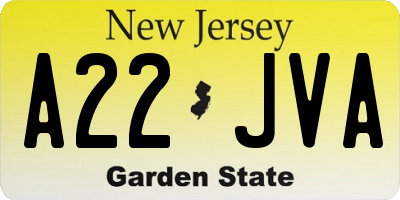 NJ license plate A22JVA