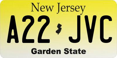 NJ license plate A22JVC