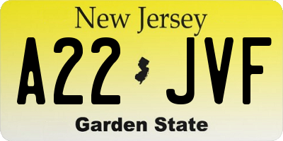 NJ license plate A22JVF