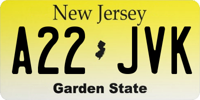 NJ license plate A22JVK