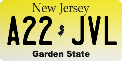 NJ license plate A22JVL