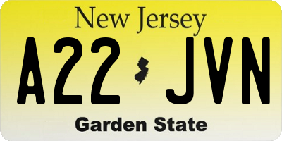NJ license plate A22JVN
