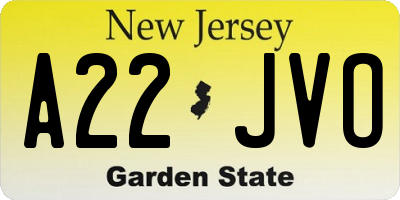 NJ license plate A22JVO