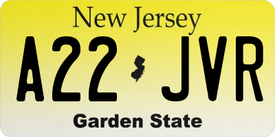 NJ license plate A22JVR