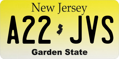 NJ license plate A22JVS