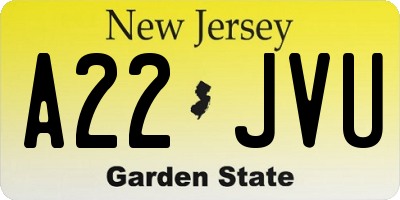 NJ license plate A22JVU